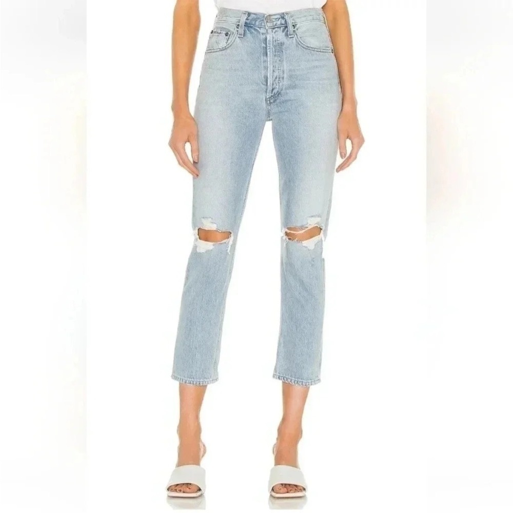 Women’s Agolde Riley High Rise Straight Crop Jeans in Clear Skies